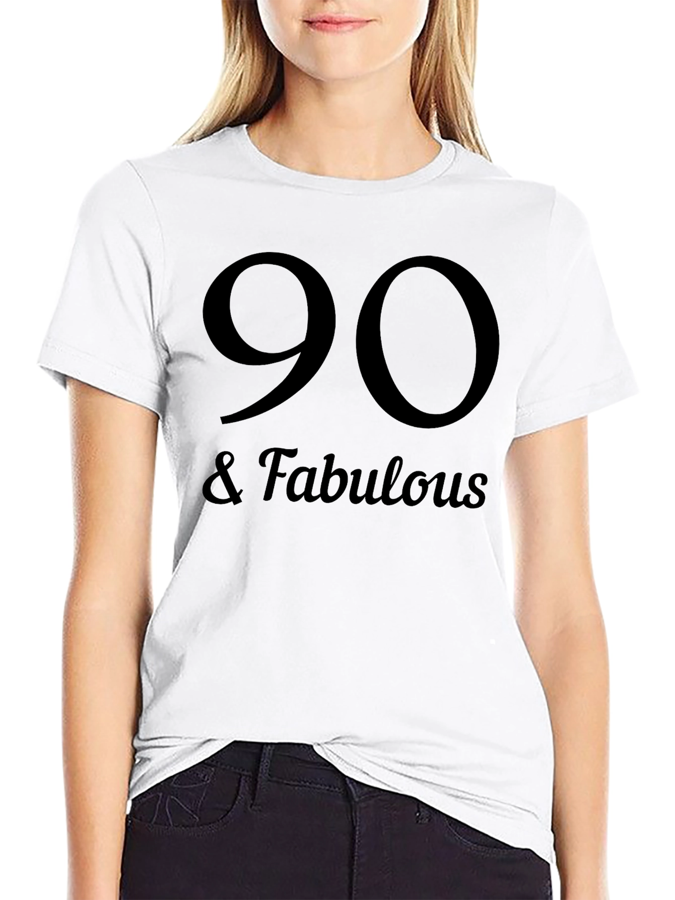 90 & Fabulous Black T-Shirt - Birthday Gift