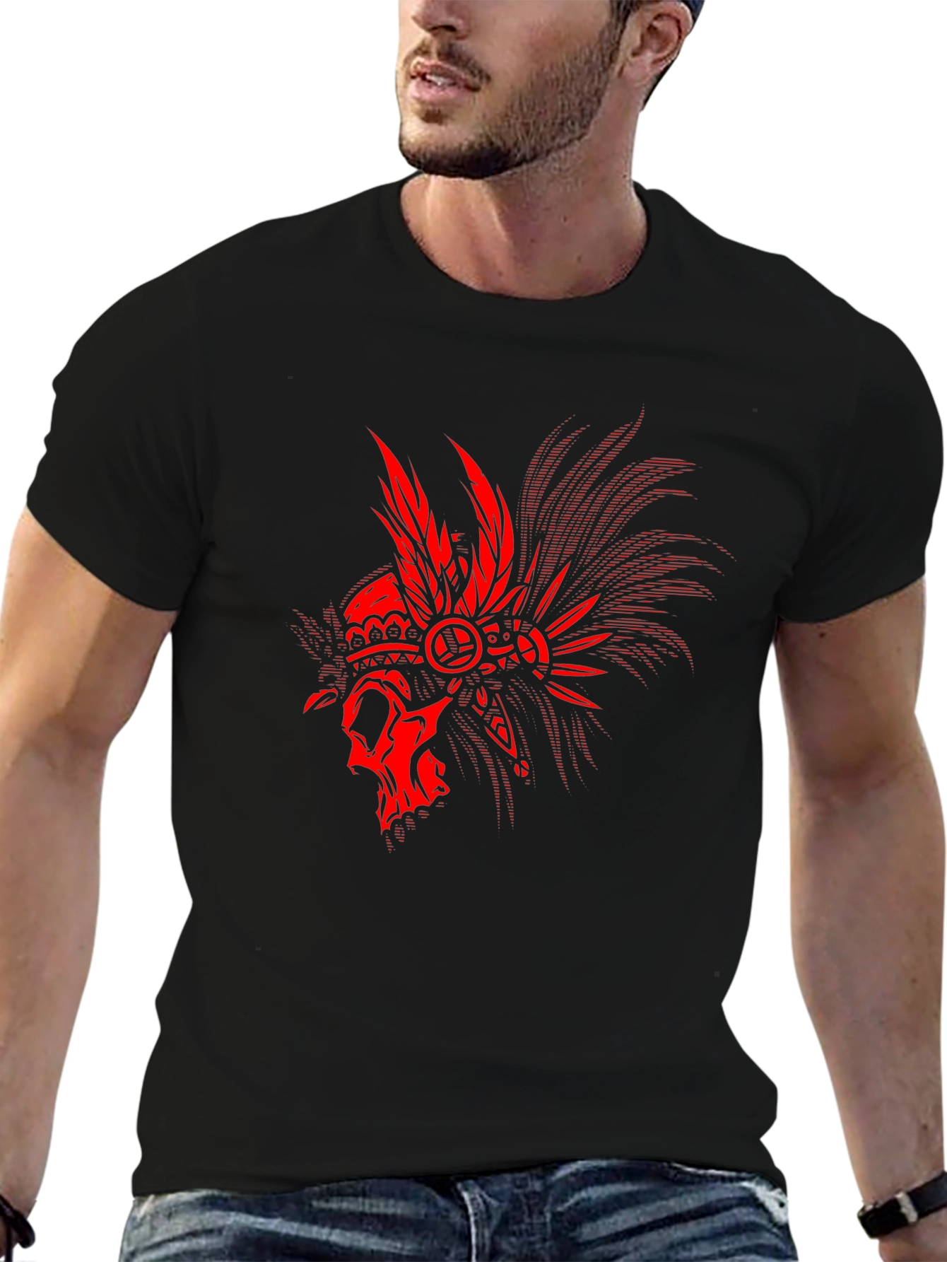 Skull Headdress Graphic Tee - Black