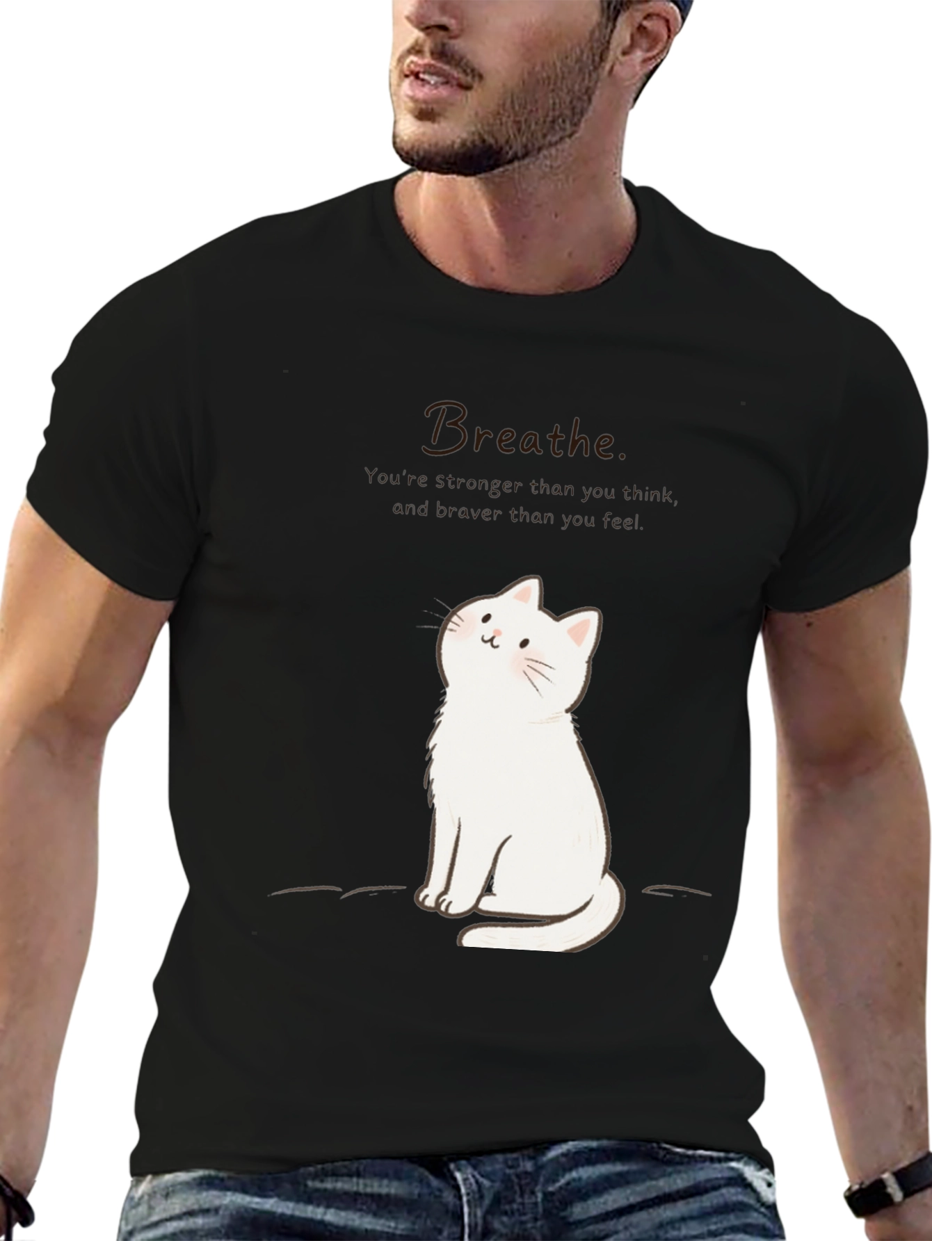 Breathe Cat Graphic T-Shirt - Relaxed Fit