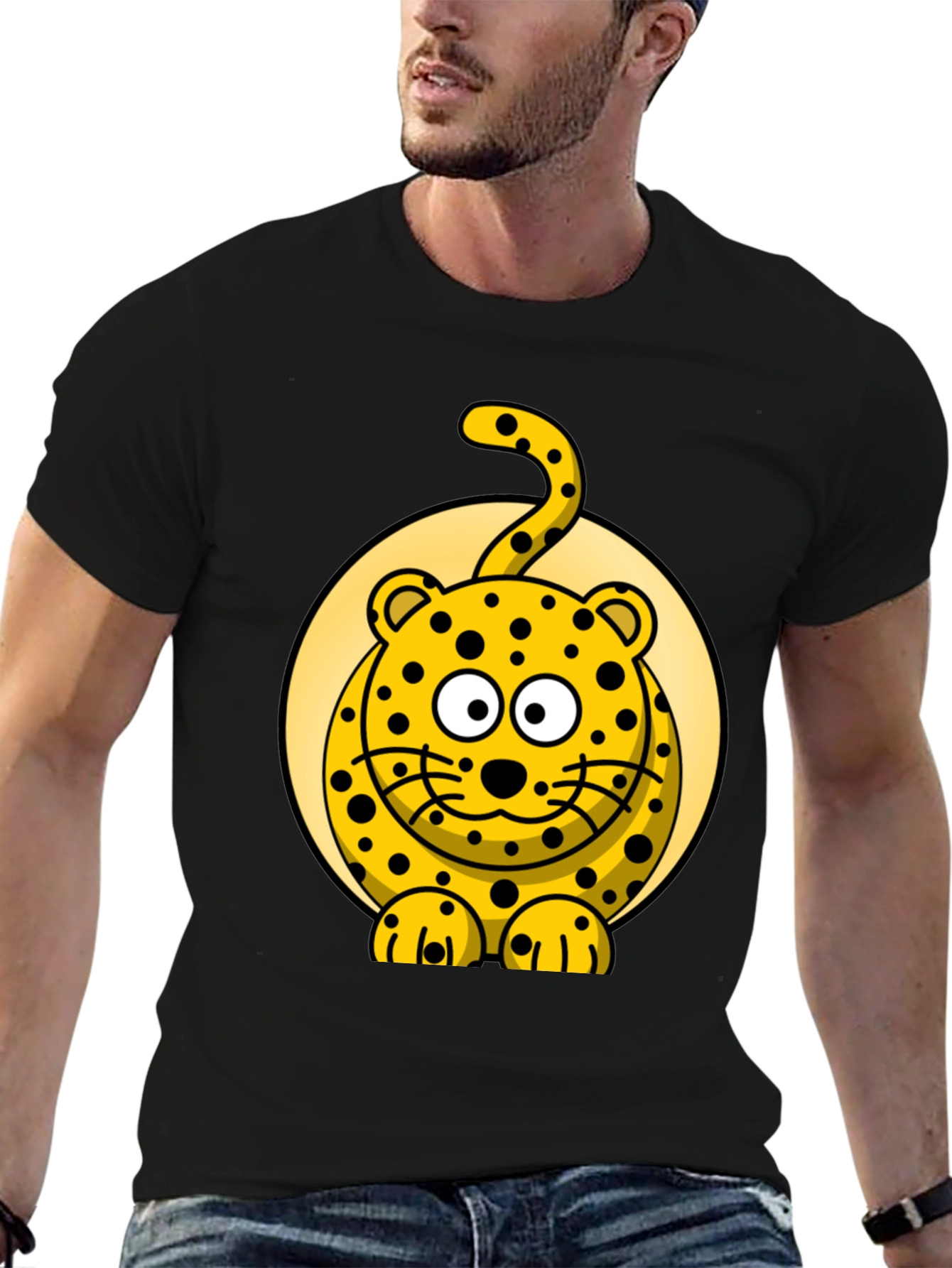 Cartoon Leopard Graphic Black T-Shirt