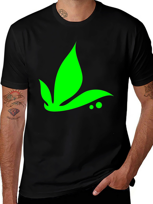 Green Leaf Graphic Tee - Black Casual T-Shirt