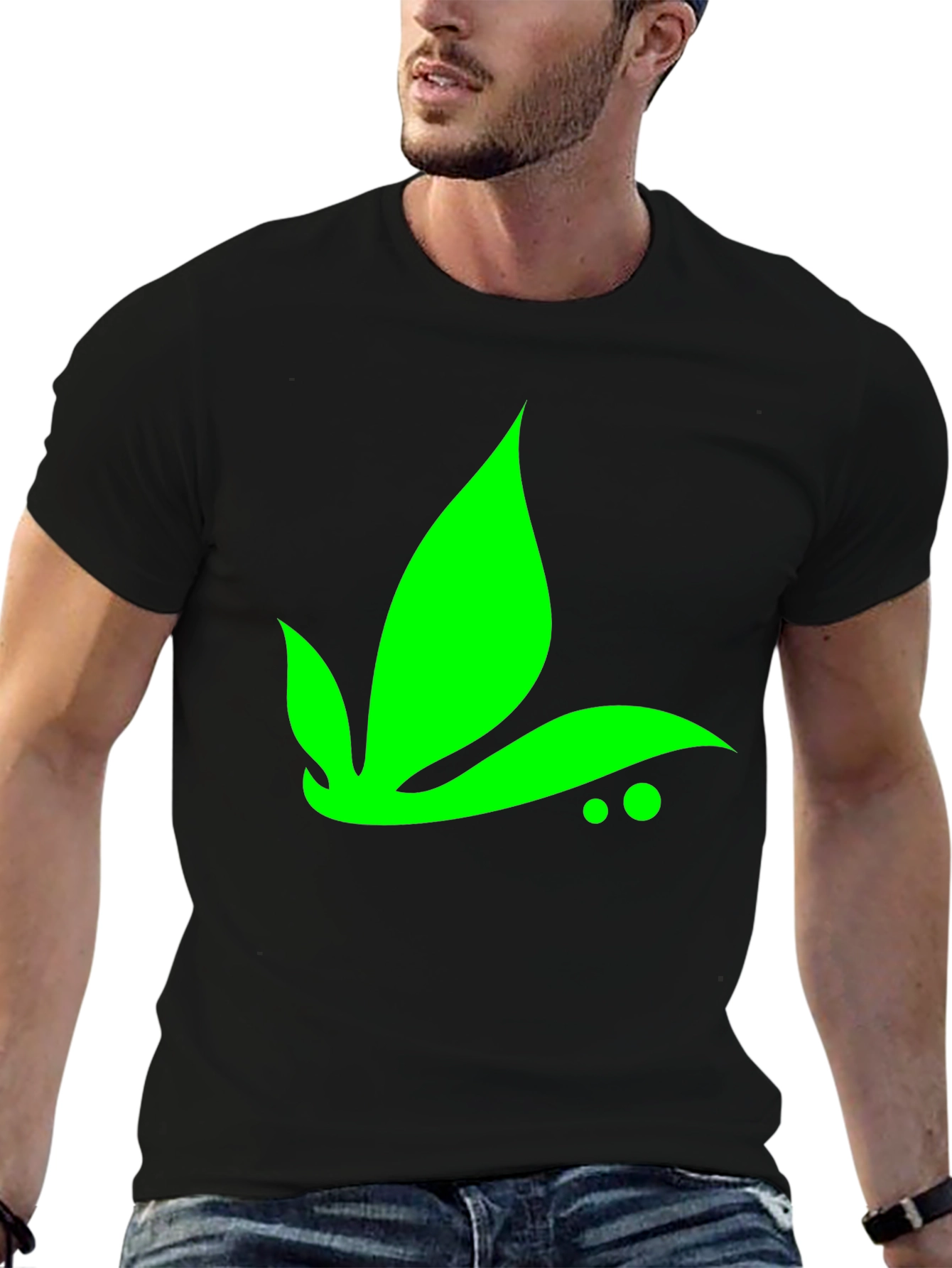 Green Leaf Graphic Tee - Black Casual T-Shirt