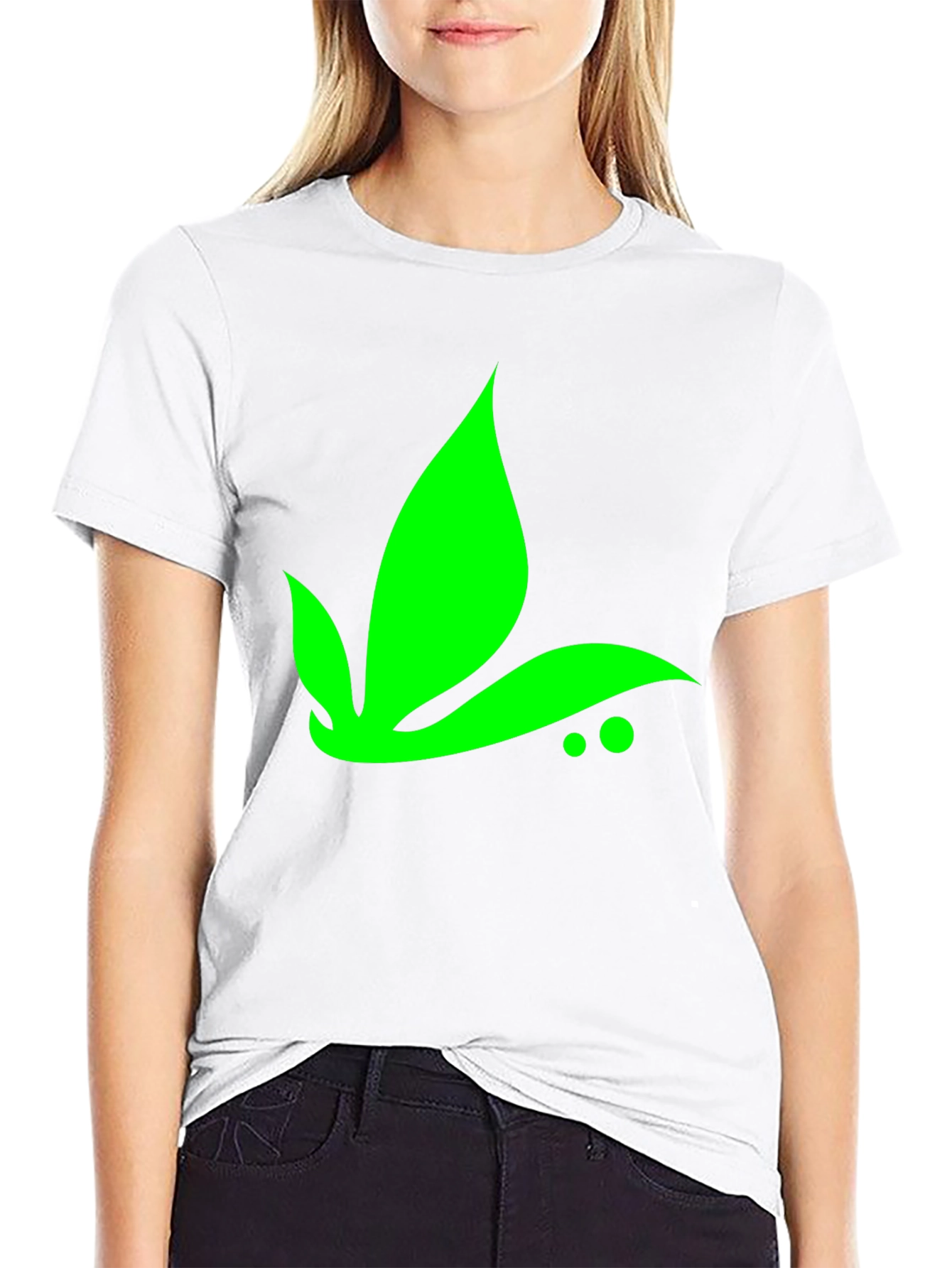 Green Leaf Graphic Tee - Black Casual T-Shirt