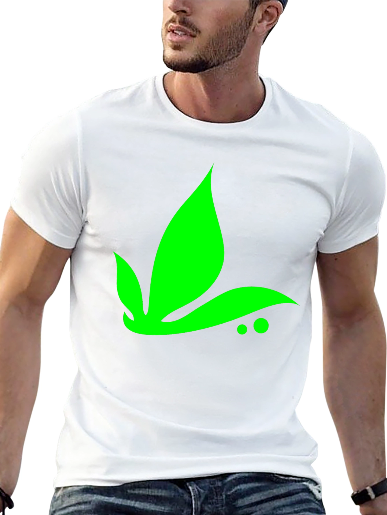 Green Leaf Graphic Tee - Black Casual T-Shirt