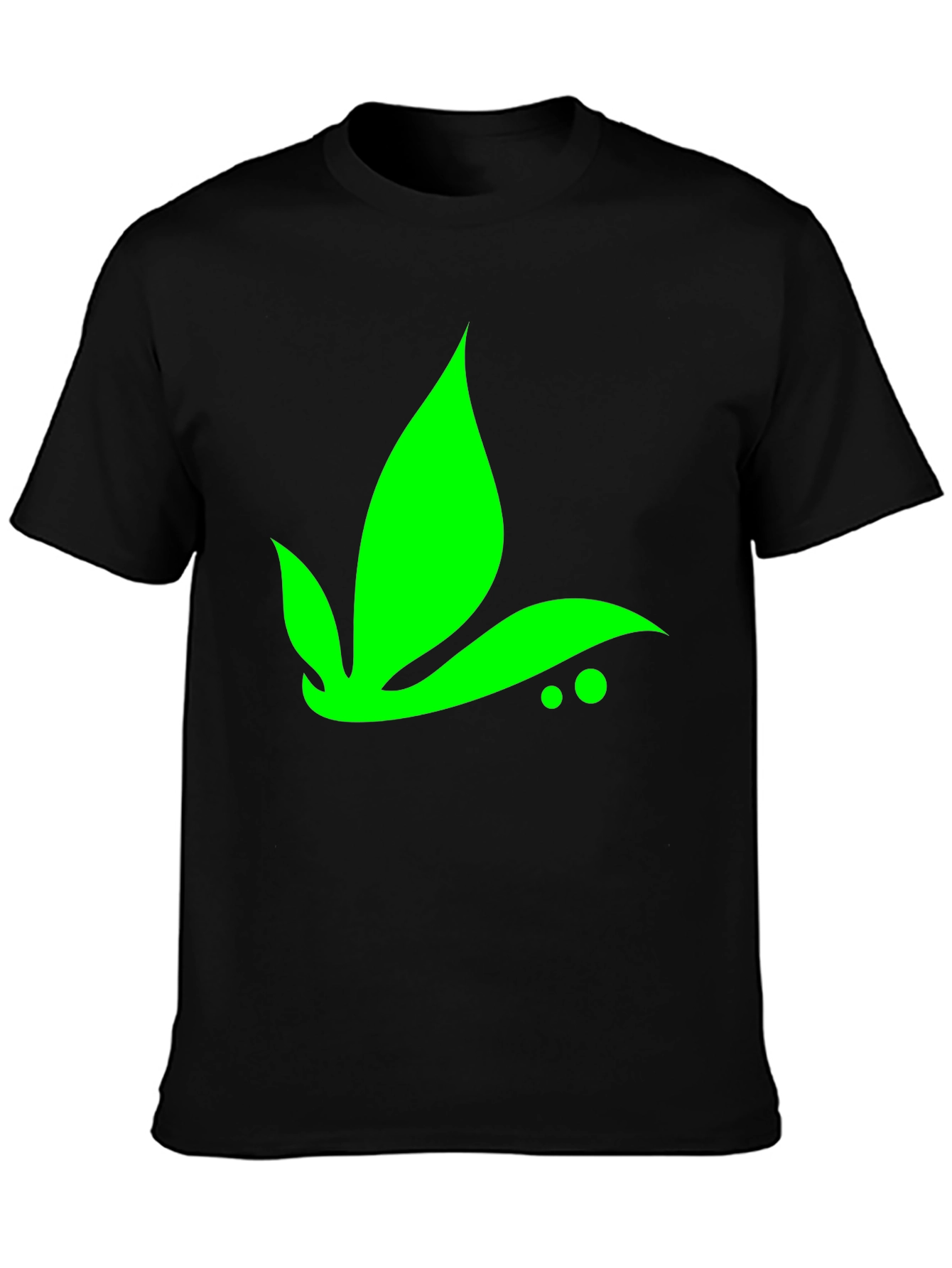 Green Leaf Graphic Tee - Black Casual T-Shirt