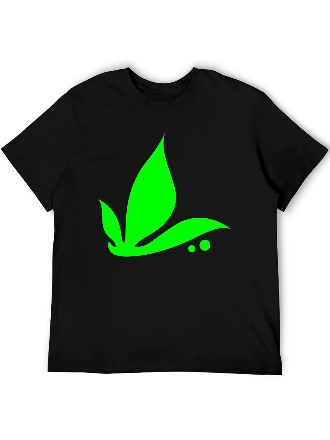 Green Leaf Graphic Tee - Black Casual T-Shirt