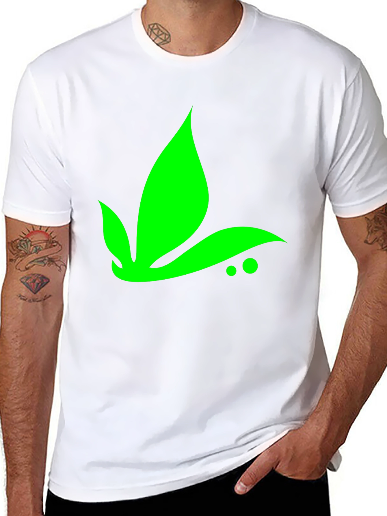 Green Leaf Graphic Tee - Black Casual T-Shirt