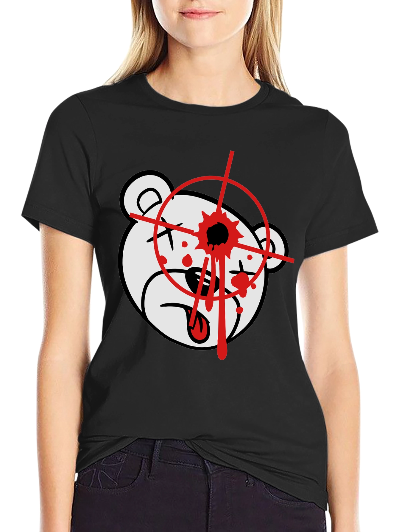 Edgy Bear Graphic T-Shirt - Black