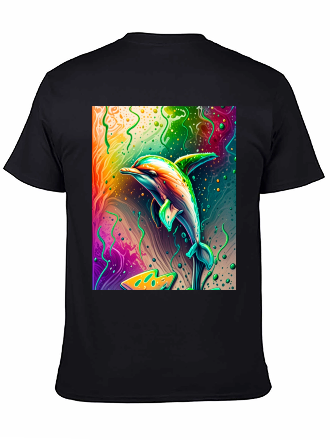 Vivid Dolphin Graphic T-Shirt - Black Cotton Tee
