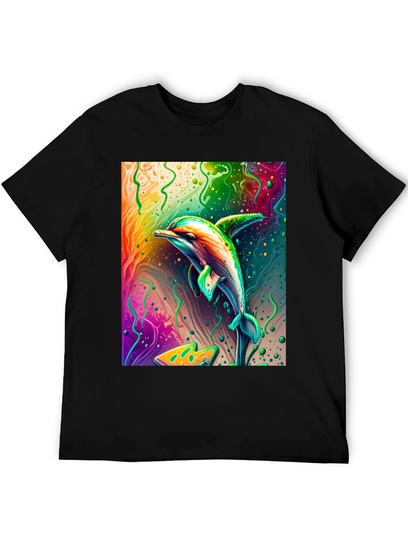 Vivid Dolphin Graphic T-Shirt - Black Cotton Tee