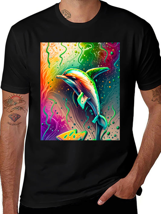 Vivid Dolphin Graphic T-Shirt - Black Cotton Tee