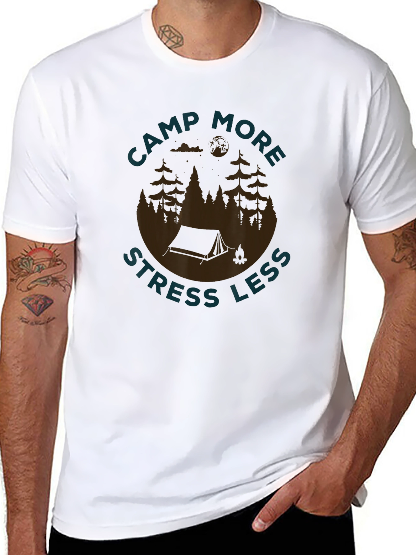 Camp More Stress Less Graphic T-Shirt