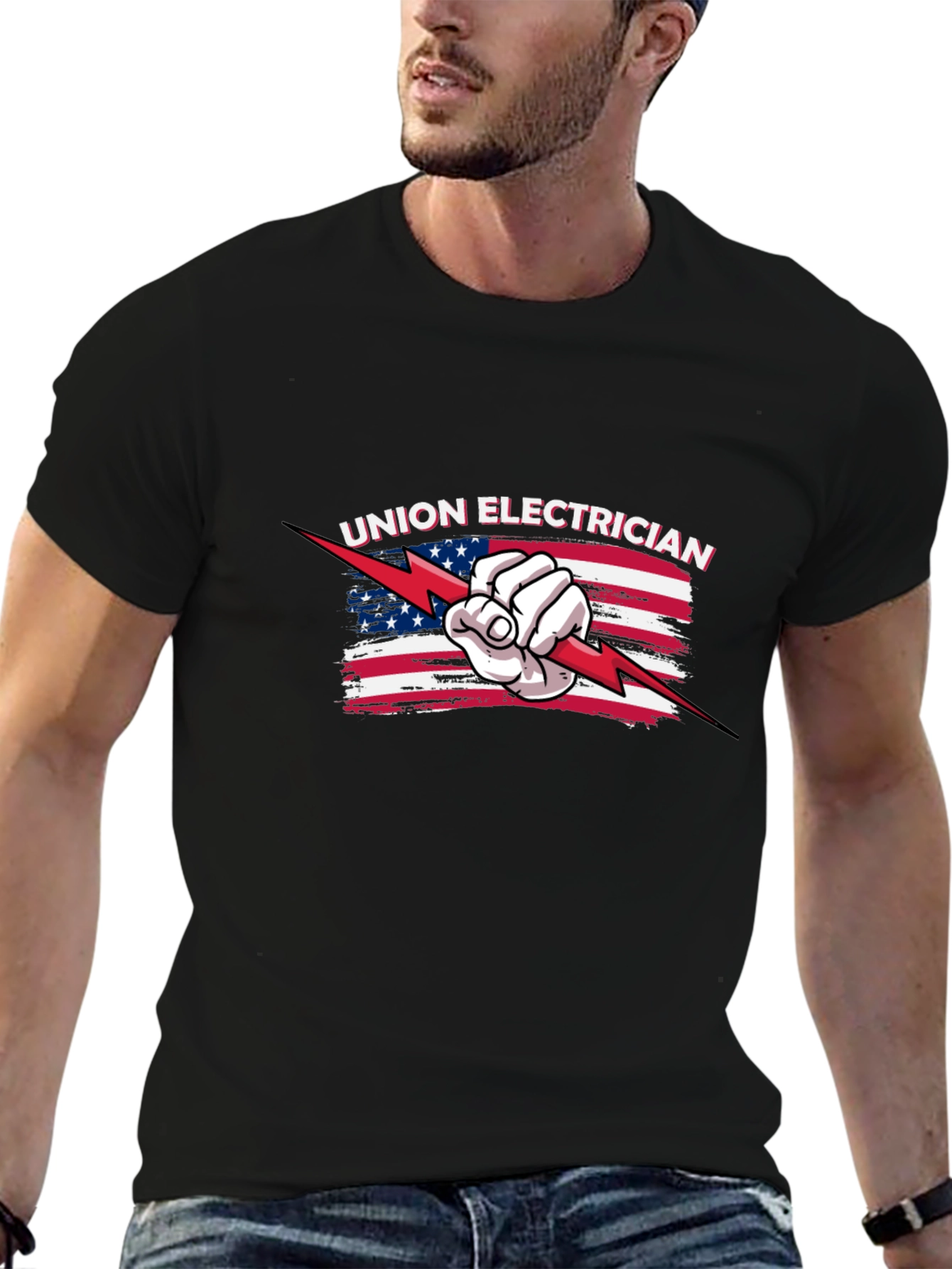 Union Electrician USA Flag Graphic T-Shirt