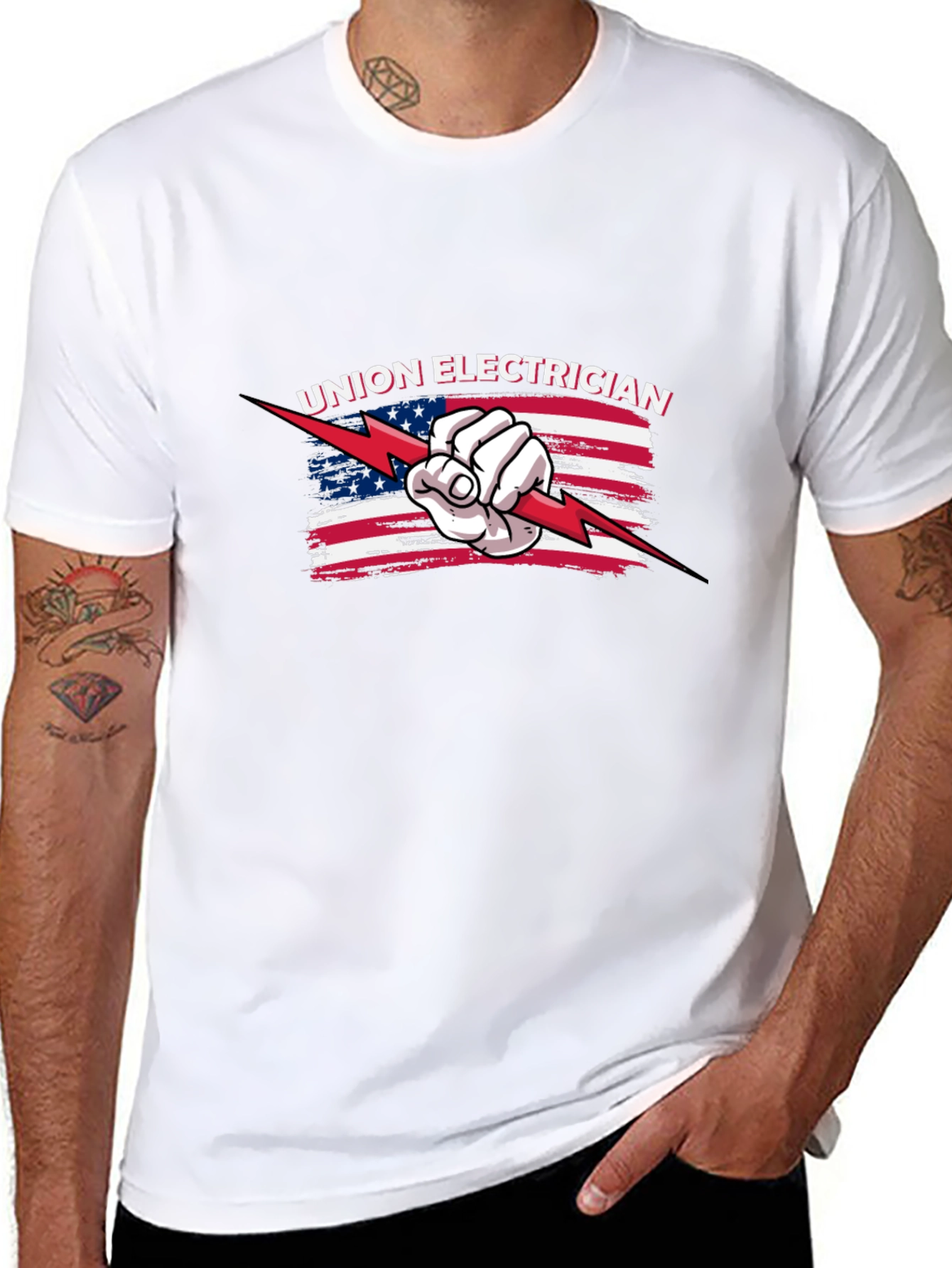 Union Electrician USA Flag Graphic T-Shirt