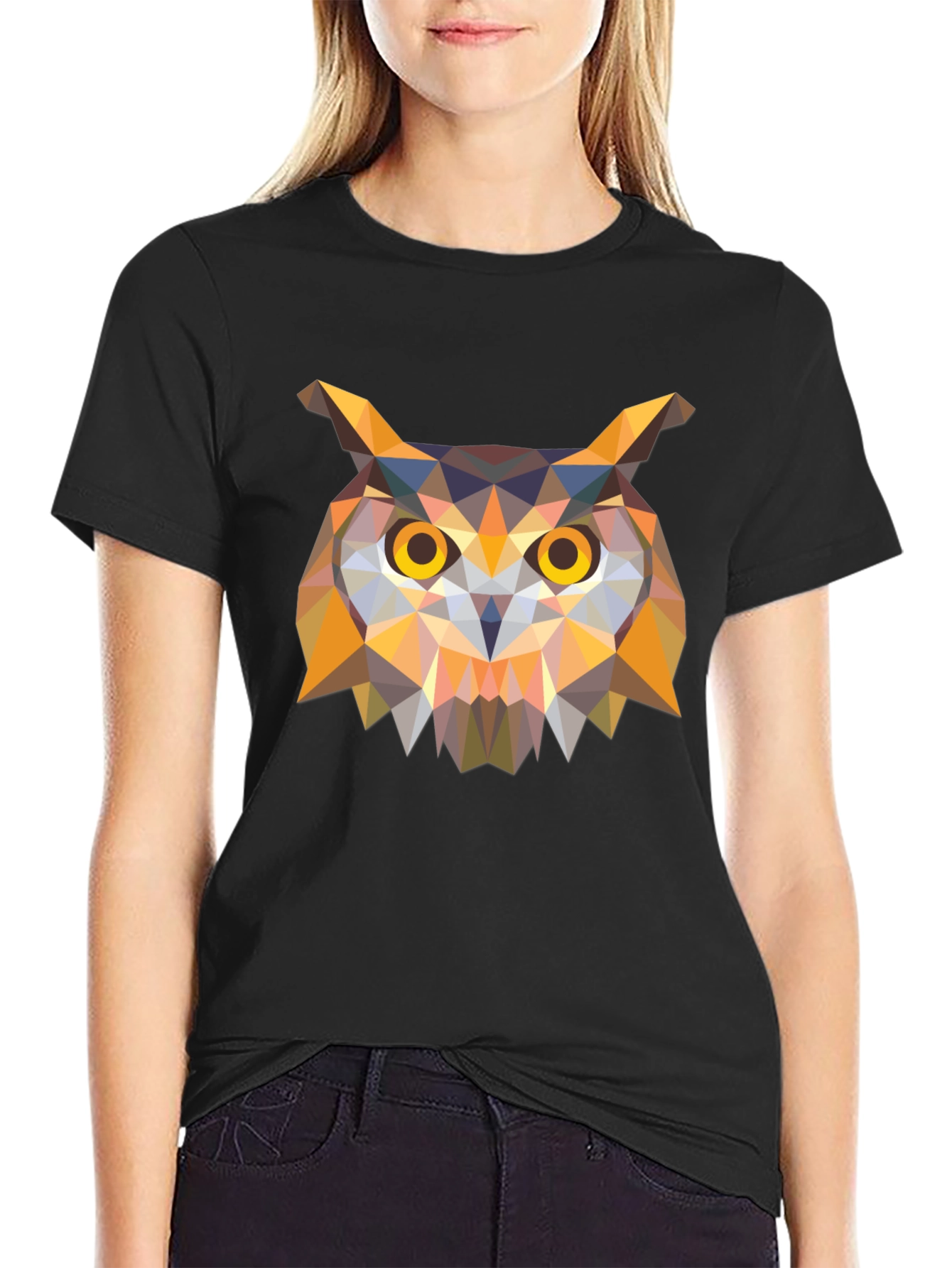 Geometric Owl Graphic Tee - Stylish Mens Black T-Shirt