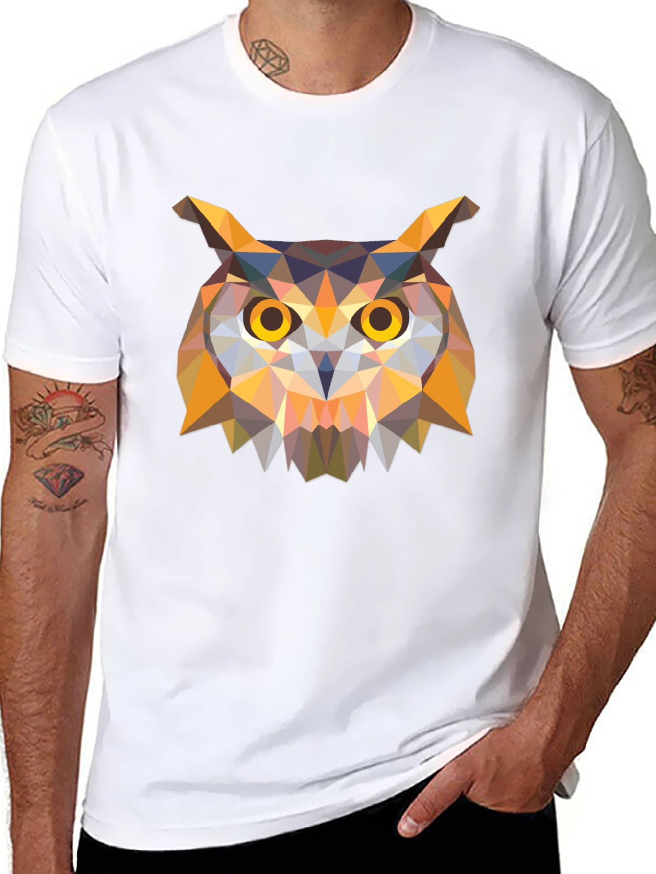 Geometric Owl Graphic Tee - Stylish Mens Black T-Shirt
