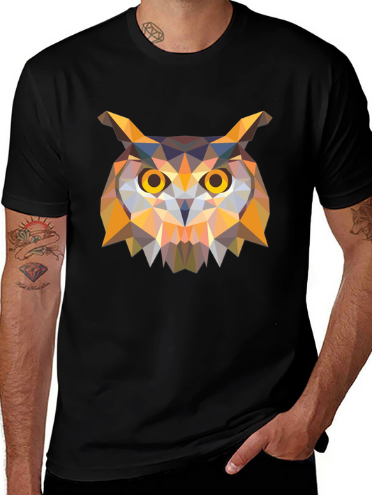 Geometric Owl Graphic Tee - Stylish Mens Black T-Shirt