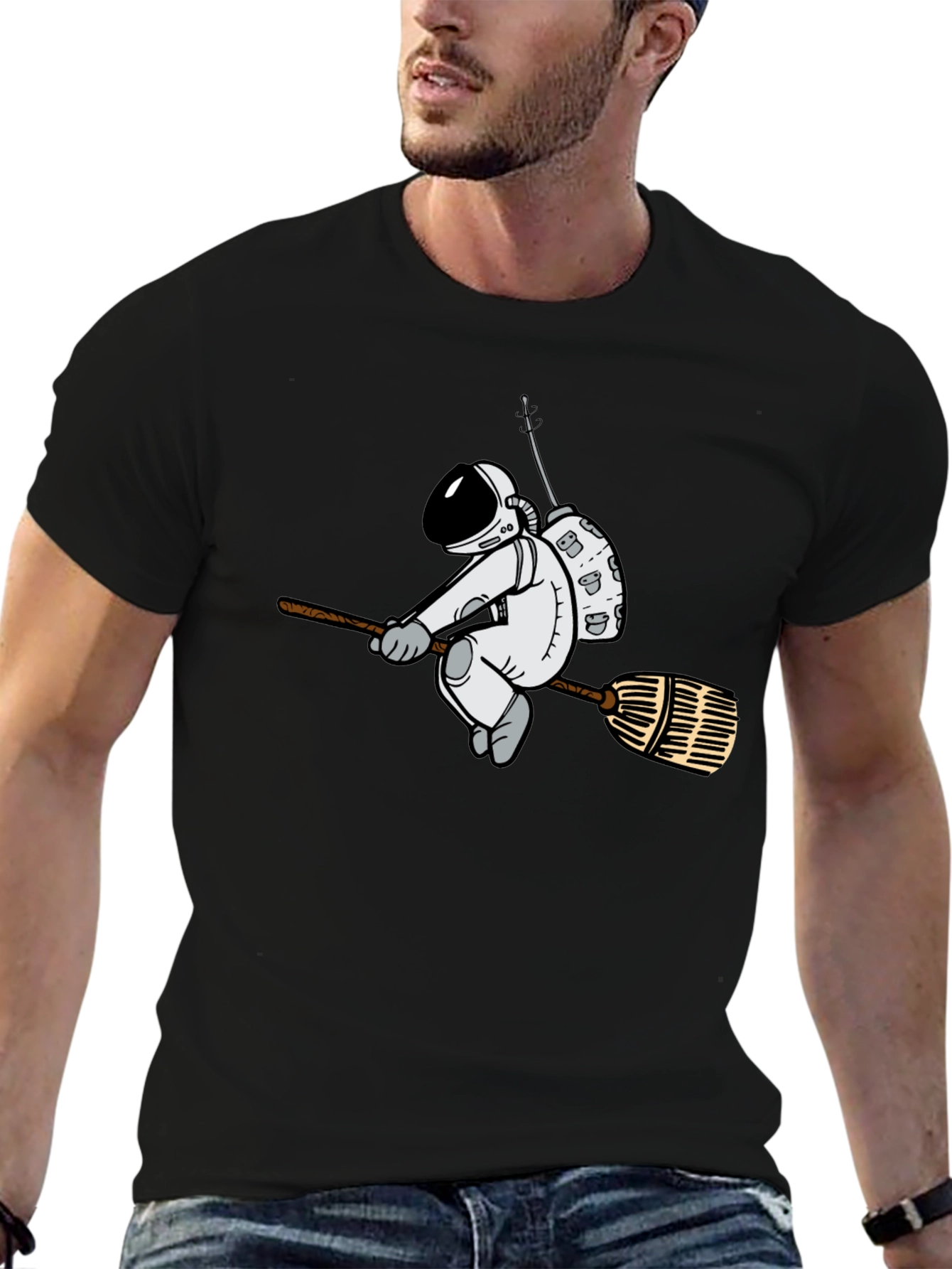 Astronaut Broom T-Shirt - Black
