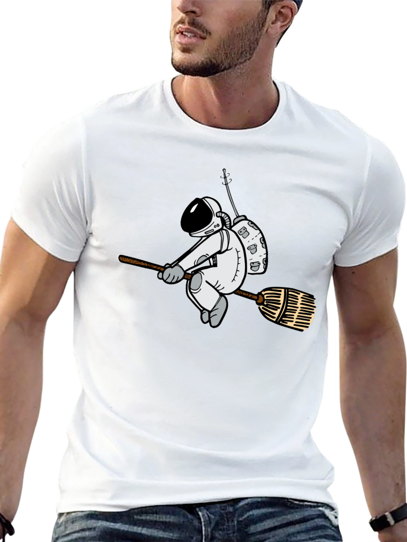 Astronaut Broom T-Shirt - Black