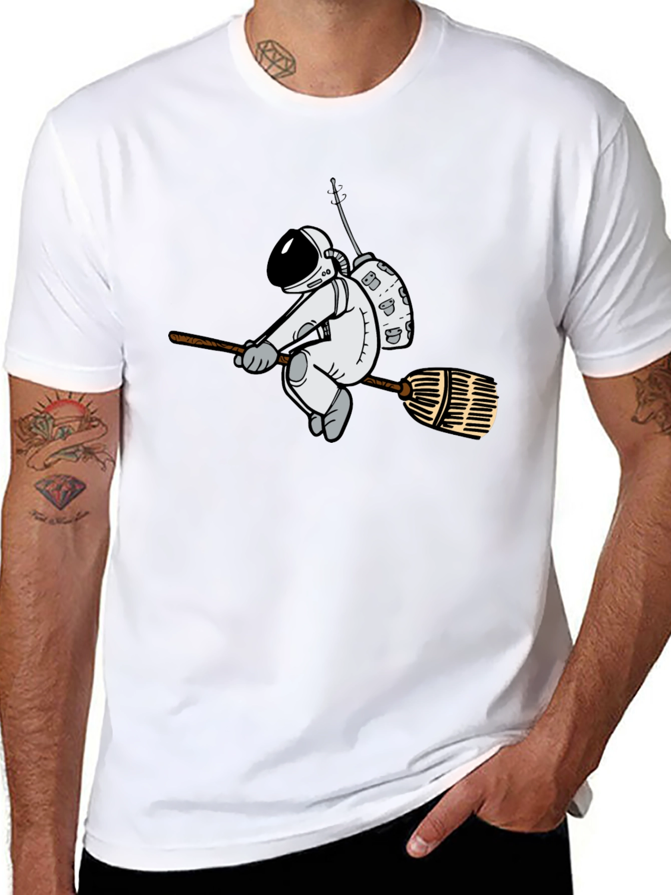 Astronaut Broom T-Shirt - Black