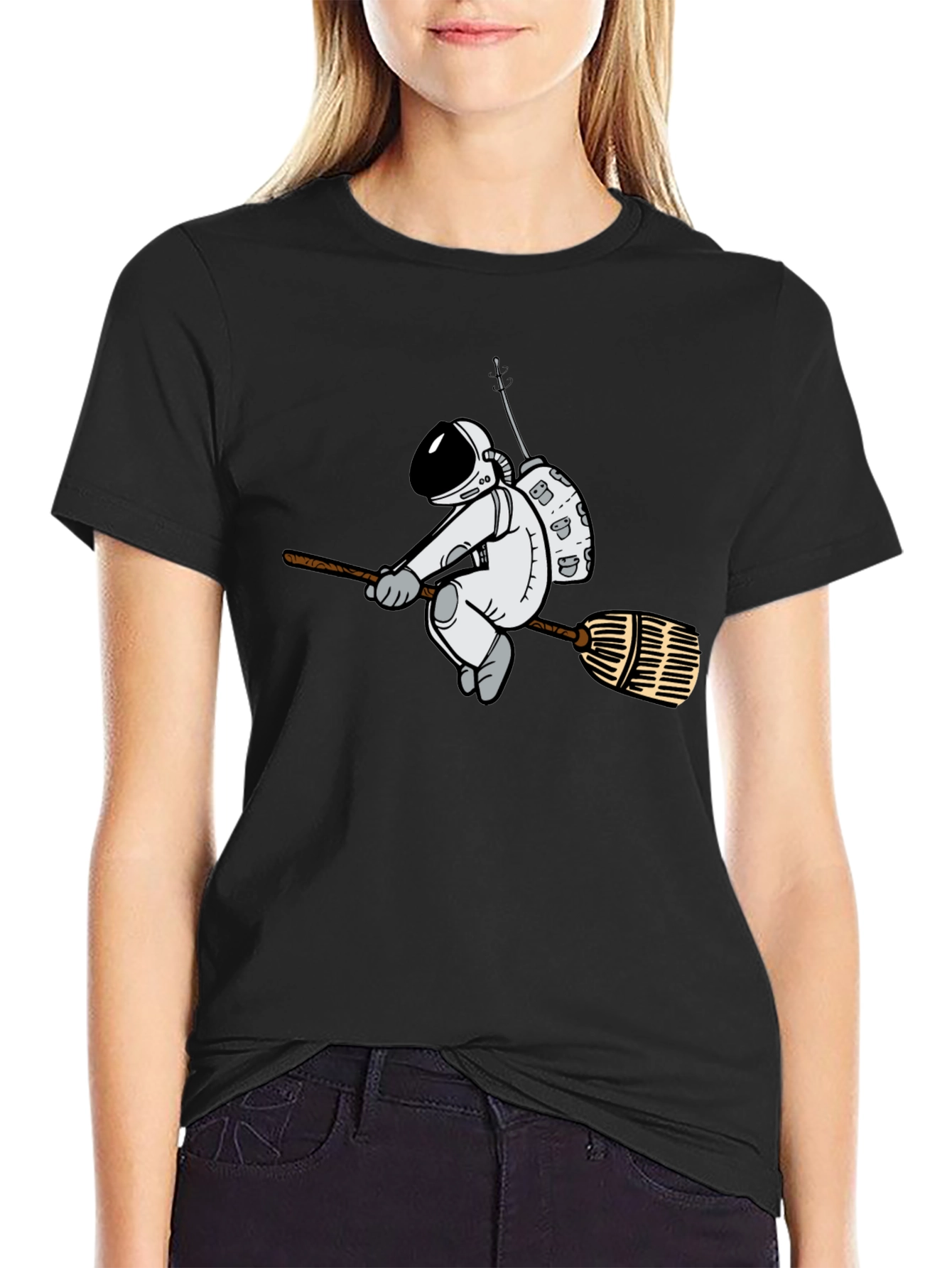 Astronaut Broom T-Shirt - Black