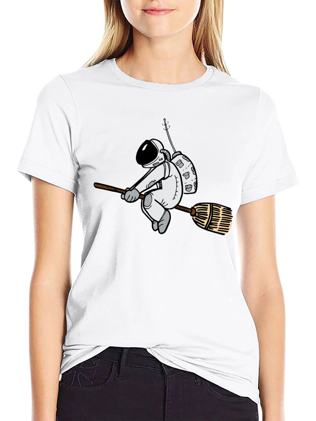 Astronaut Broom T-Shirt - Black