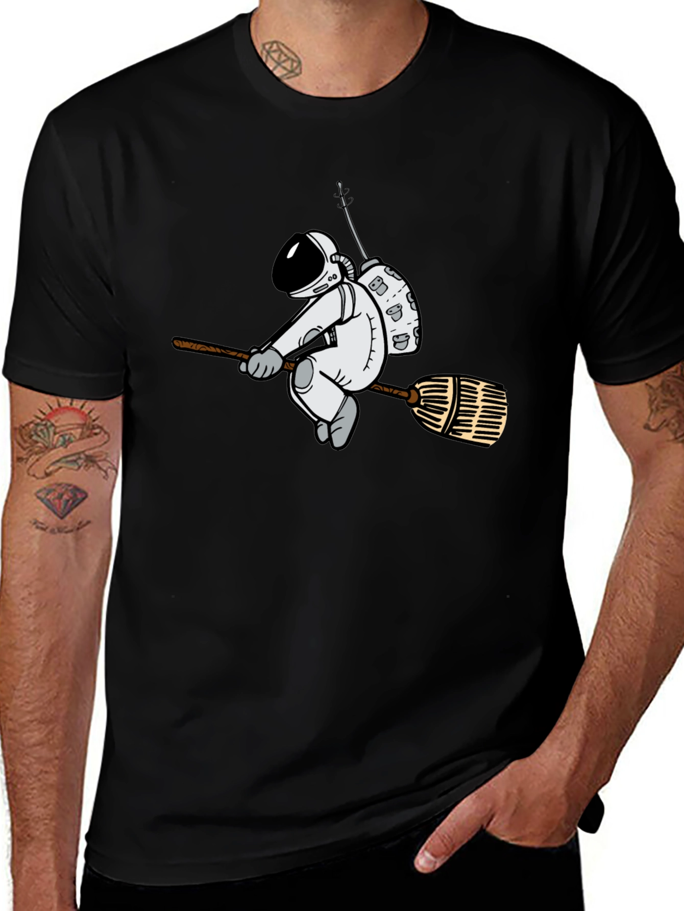 Astronaut Broom T-Shirt - Black