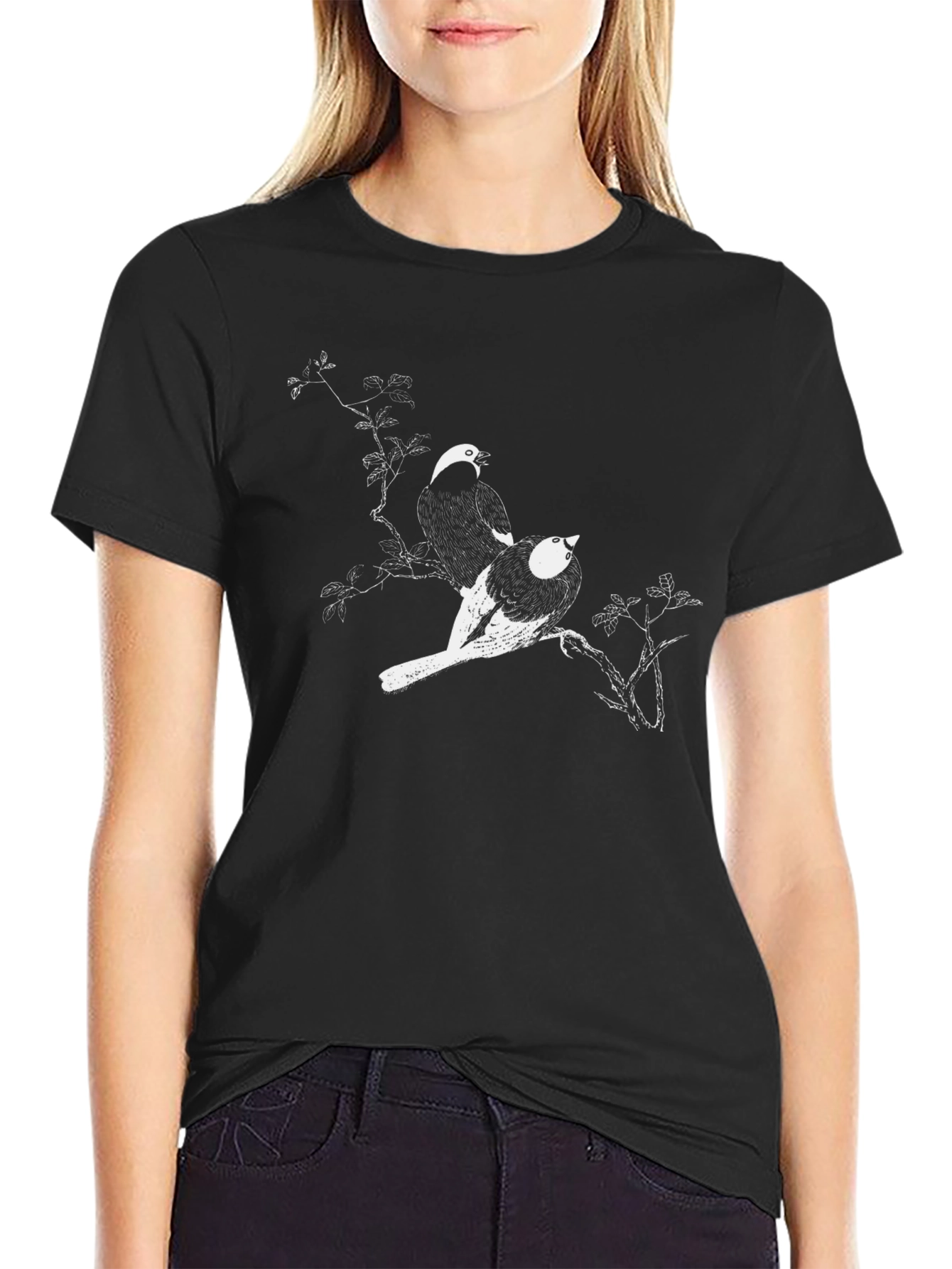 Black Bird Print T-Shirt - Artistic Graphic Tee