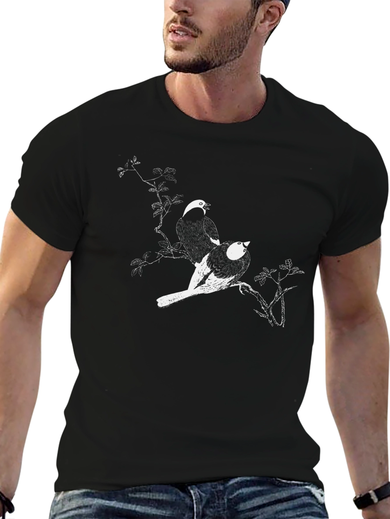 Black Bird Print T-Shirt - Artistic Graphic Tee