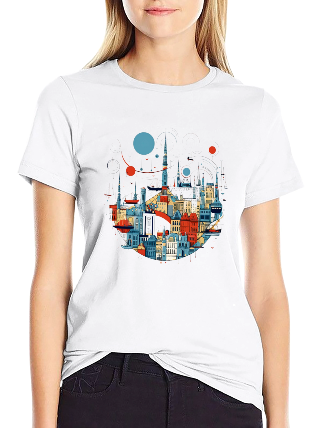 Cityscape Graphic Tee - Stylish Black Cotton T-Shirt