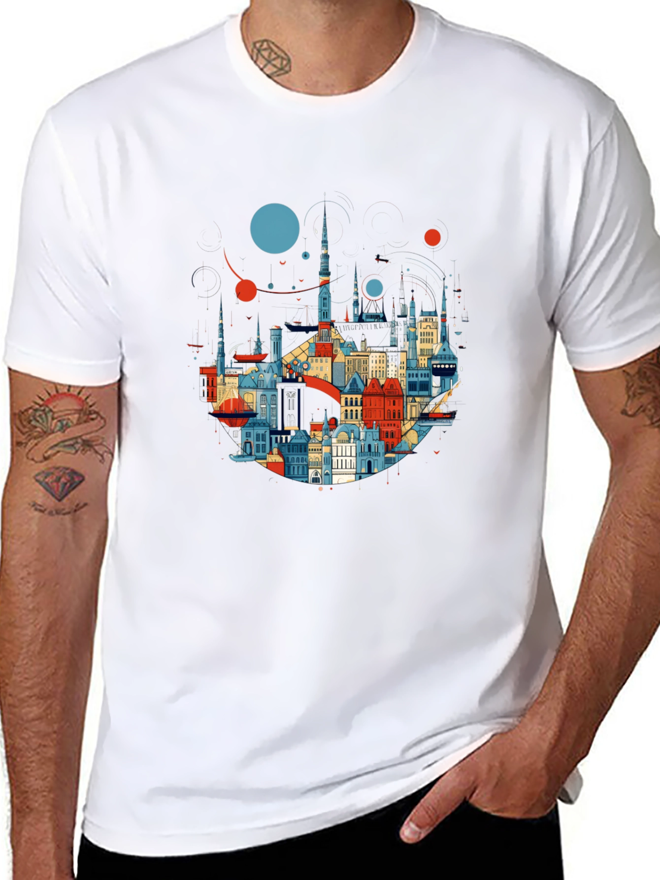 Cityscape Graphic Tee - Stylish Black Cotton T-Shirt