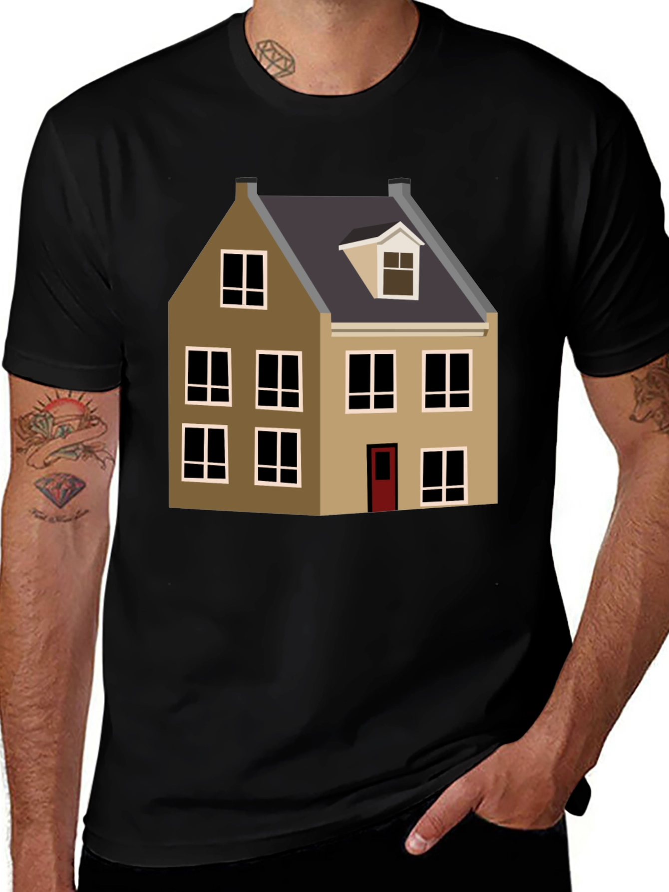 House Graphic Tee - Black Cotton Blend