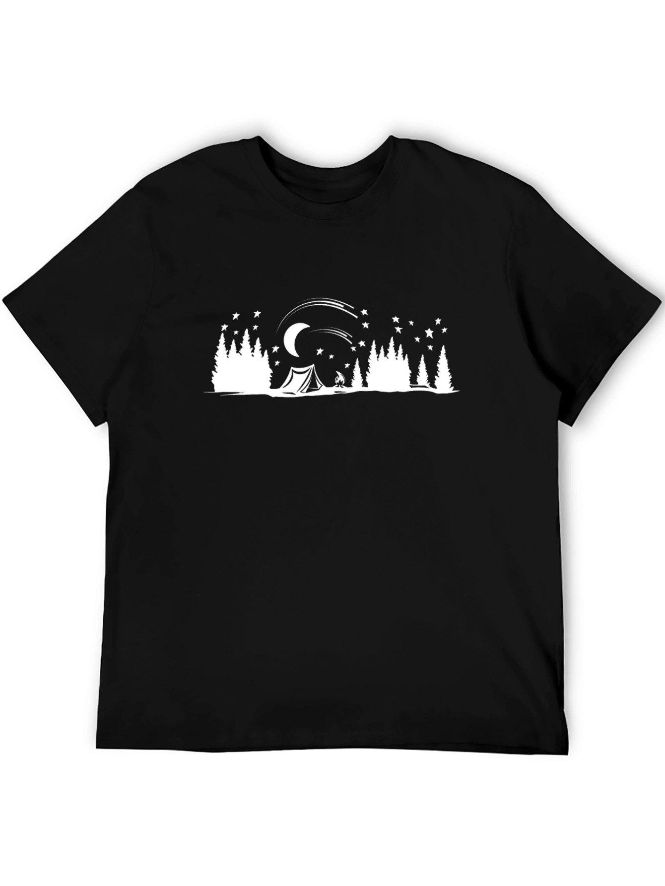Camping Scene Graphic Tee - Black Cotton
