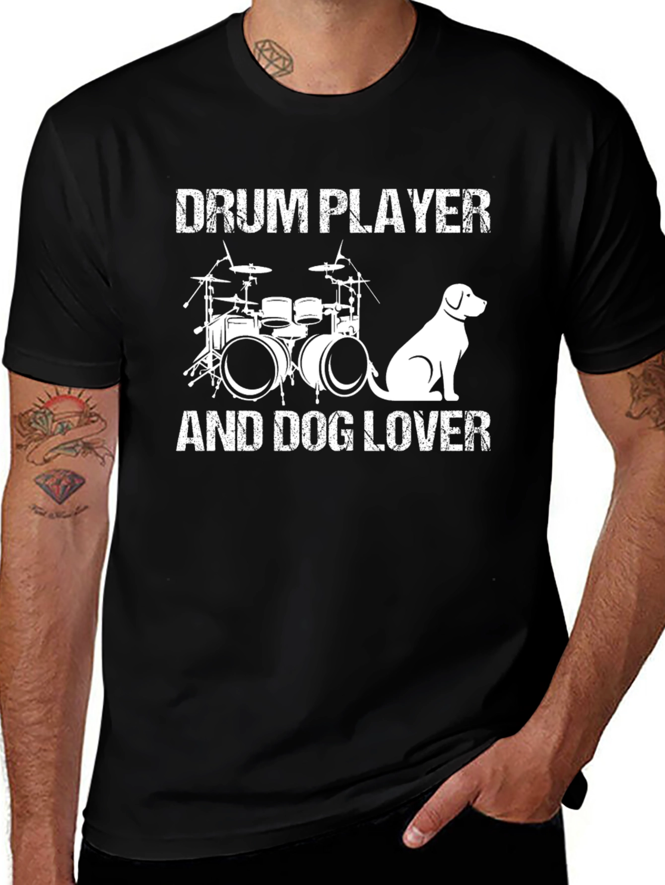 Drum Player and Dog Lover Black T-Shirt