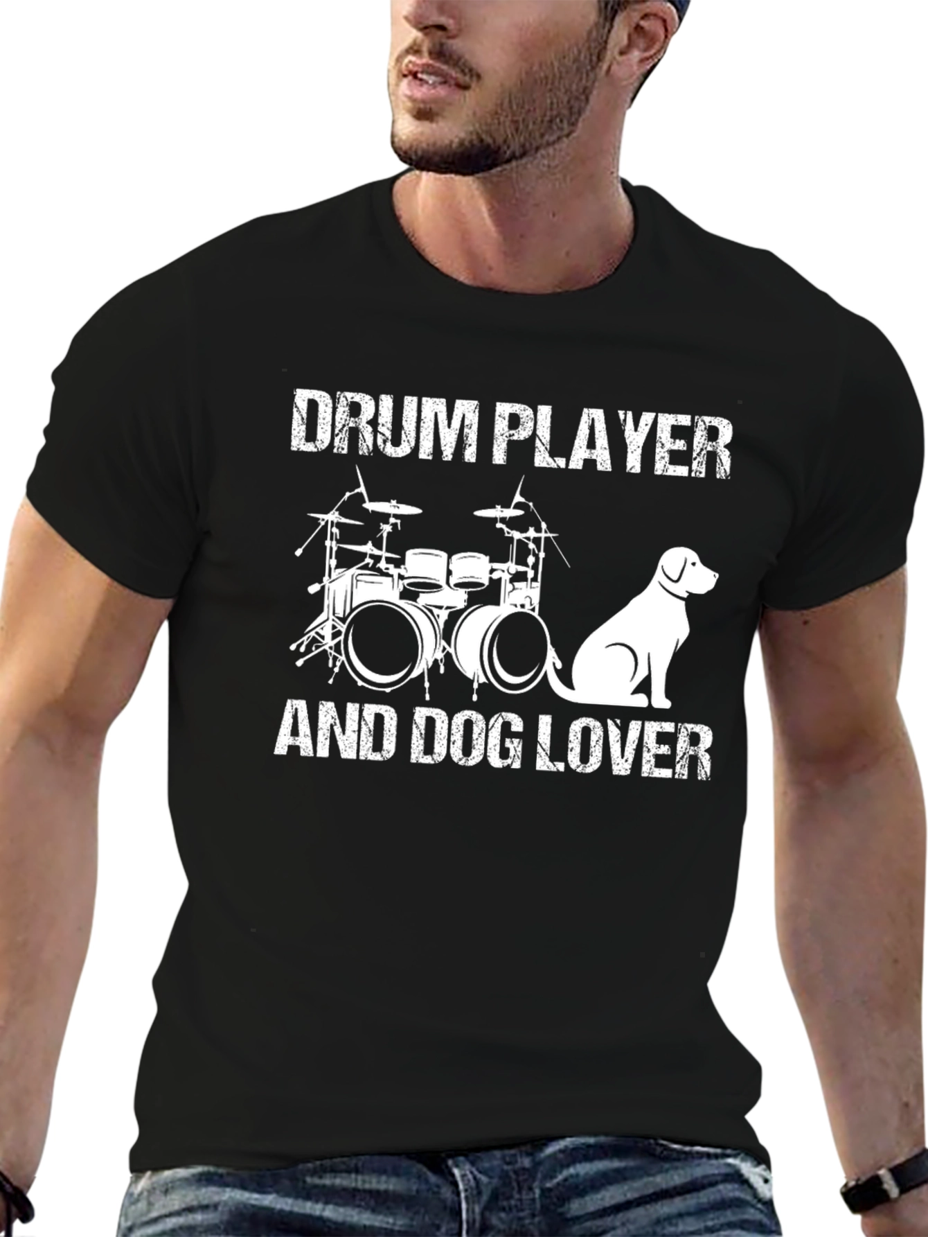 Drum Player and Dog Lover Black T-Shirt