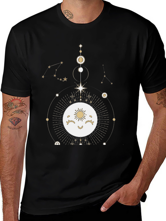 Celestial Moon & Stars Graphic Tee - Black