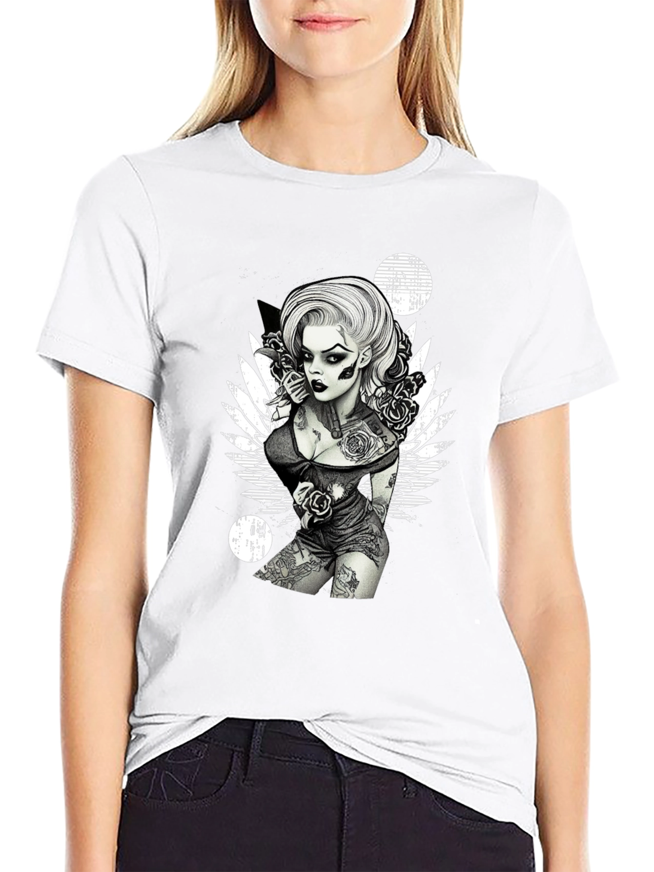 Tattooed Woman Graphic Black T-Shirt