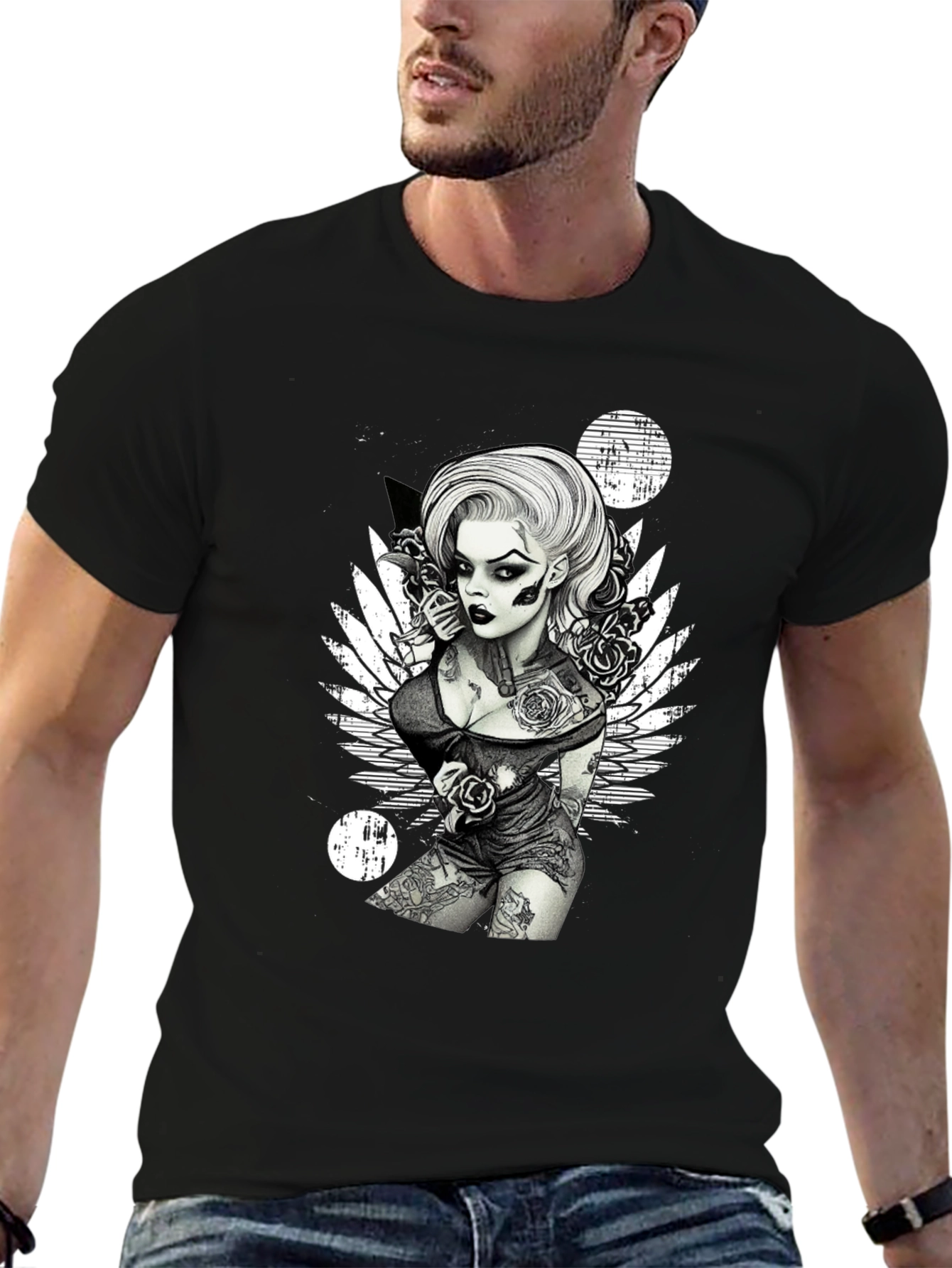 Tattooed Woman Graphic Black T-Shirt