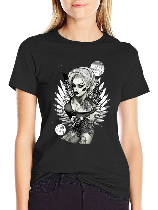 Tattooed Woman Graphic Black T-Shirt