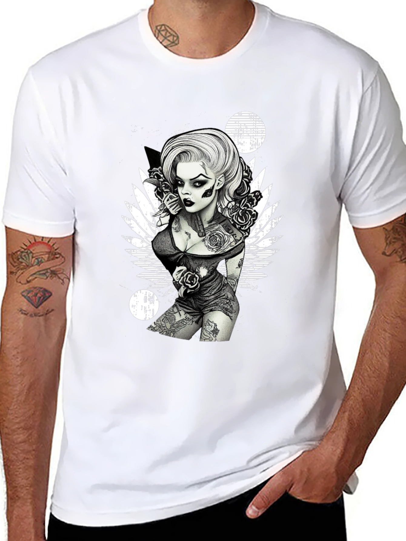 Tattooed Woman Graphic Black T-Shirt