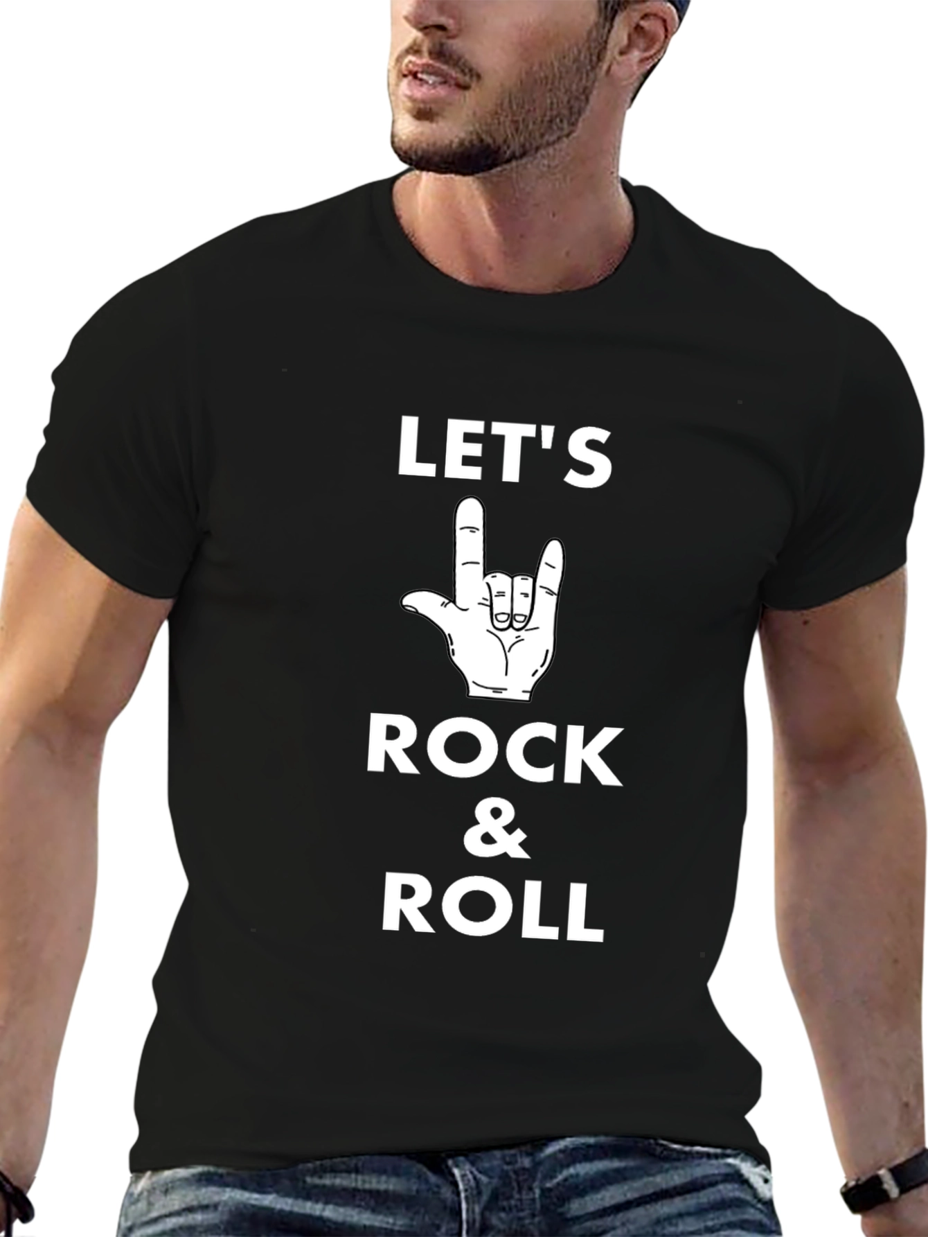 Lets Rock & Roll Black Graphic T-Shirt