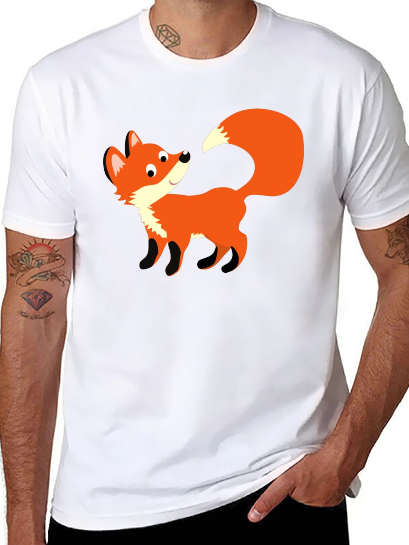 Cute Fox Graphic Black T-Shirt - Unisex
