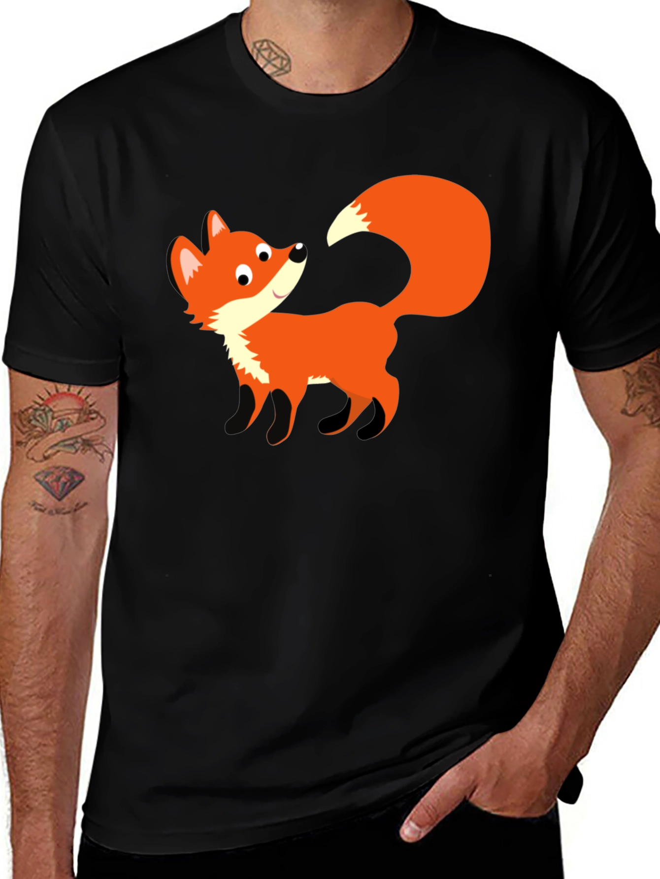 Cute Fox Graphic Black T-Shirt - Unisex