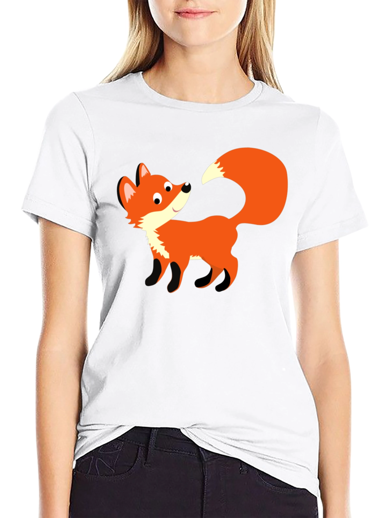 Cute Fox Graphic Black T-Shirt - Unisex