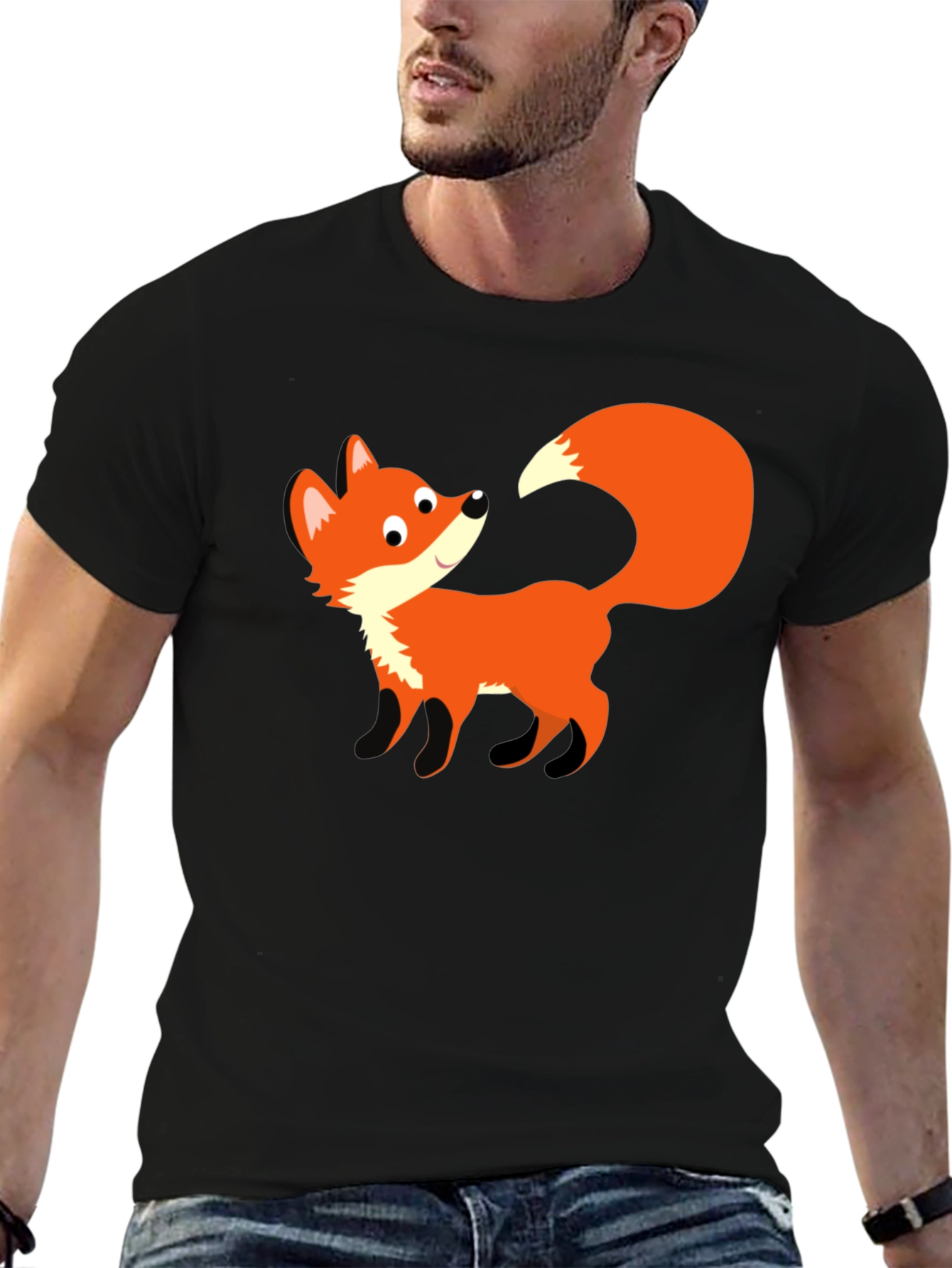 Cute Fox Graphic Black T-Shirt - Unisex