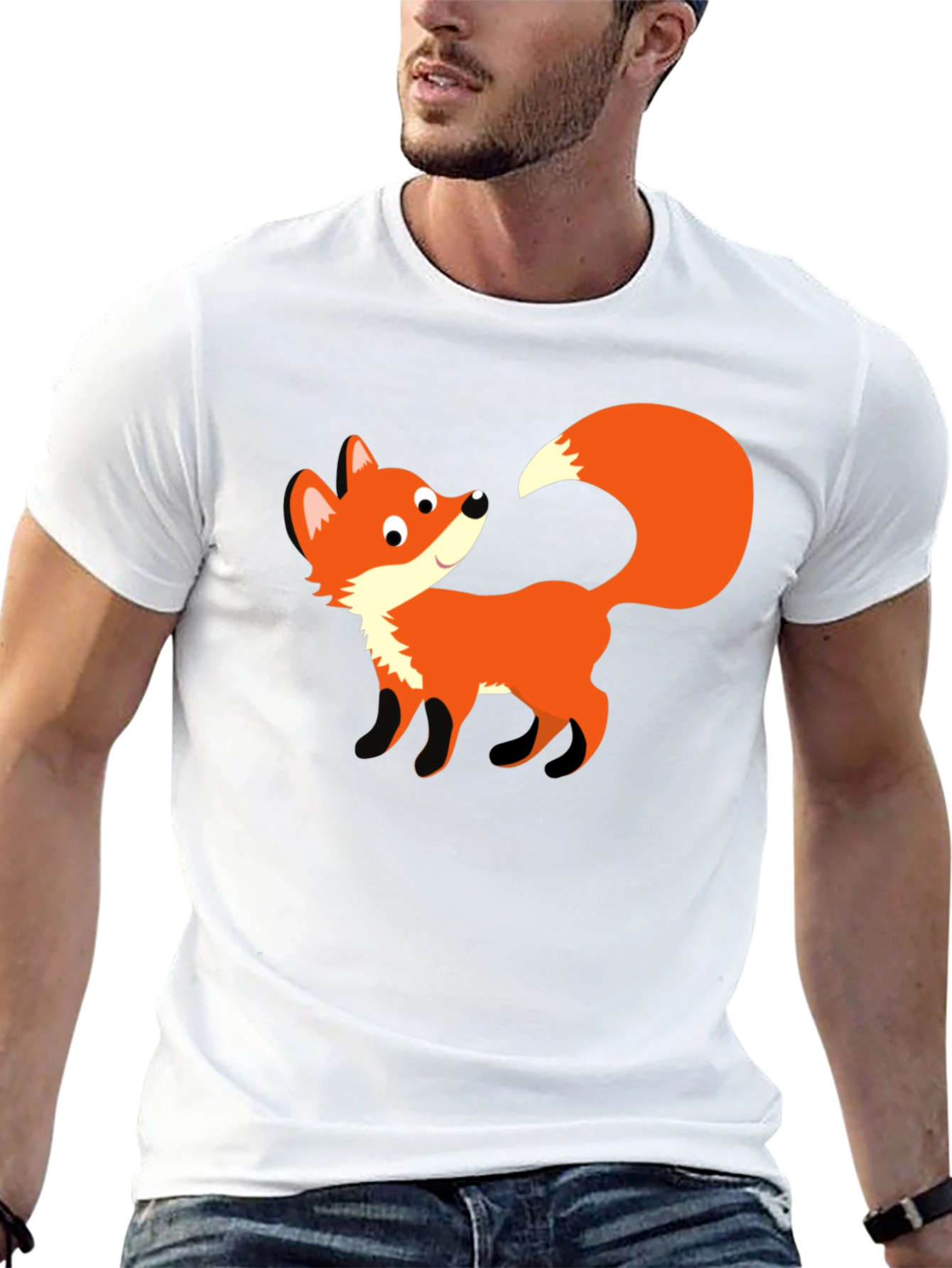 Cute Fox Graphic Black T-Shirt - Unisex