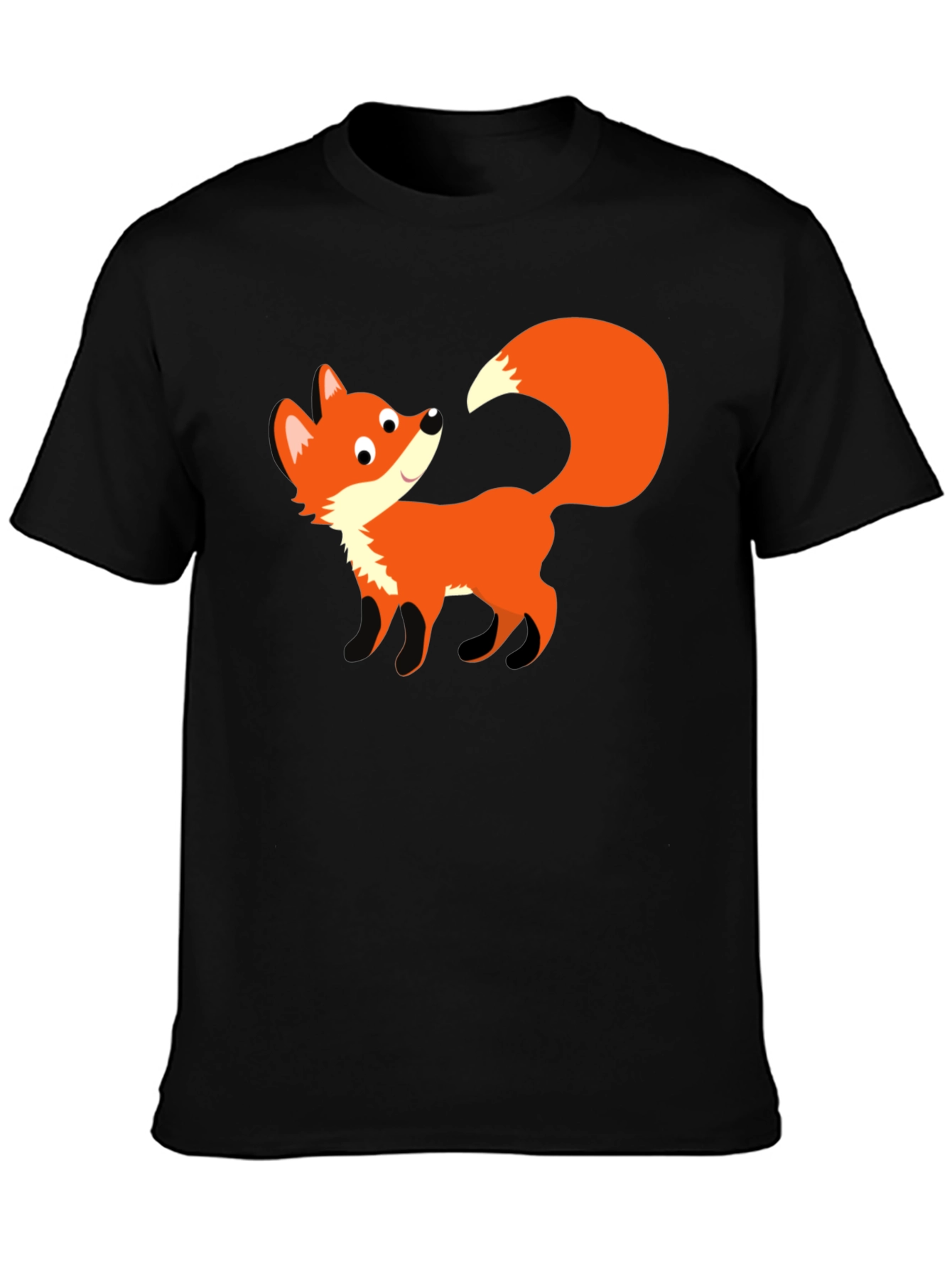 Cute Fox Graphic Black T-Shirt - Unisex