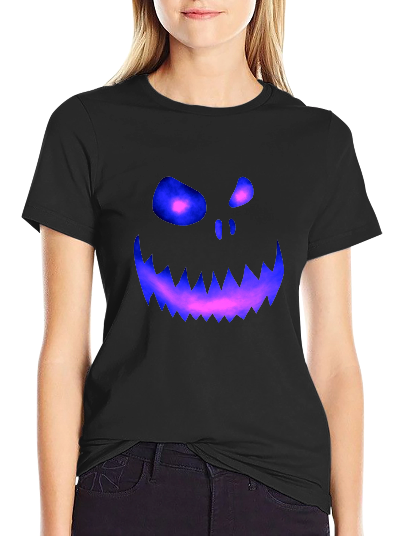 Halloween Graphic Tee: Scary Glowing Pumpkin Face
