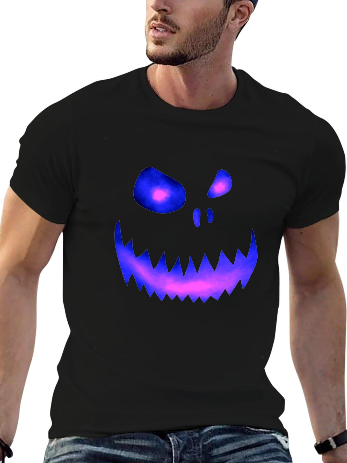 Halloween Graphic Tee: Scary Glowing Pumpkin Face