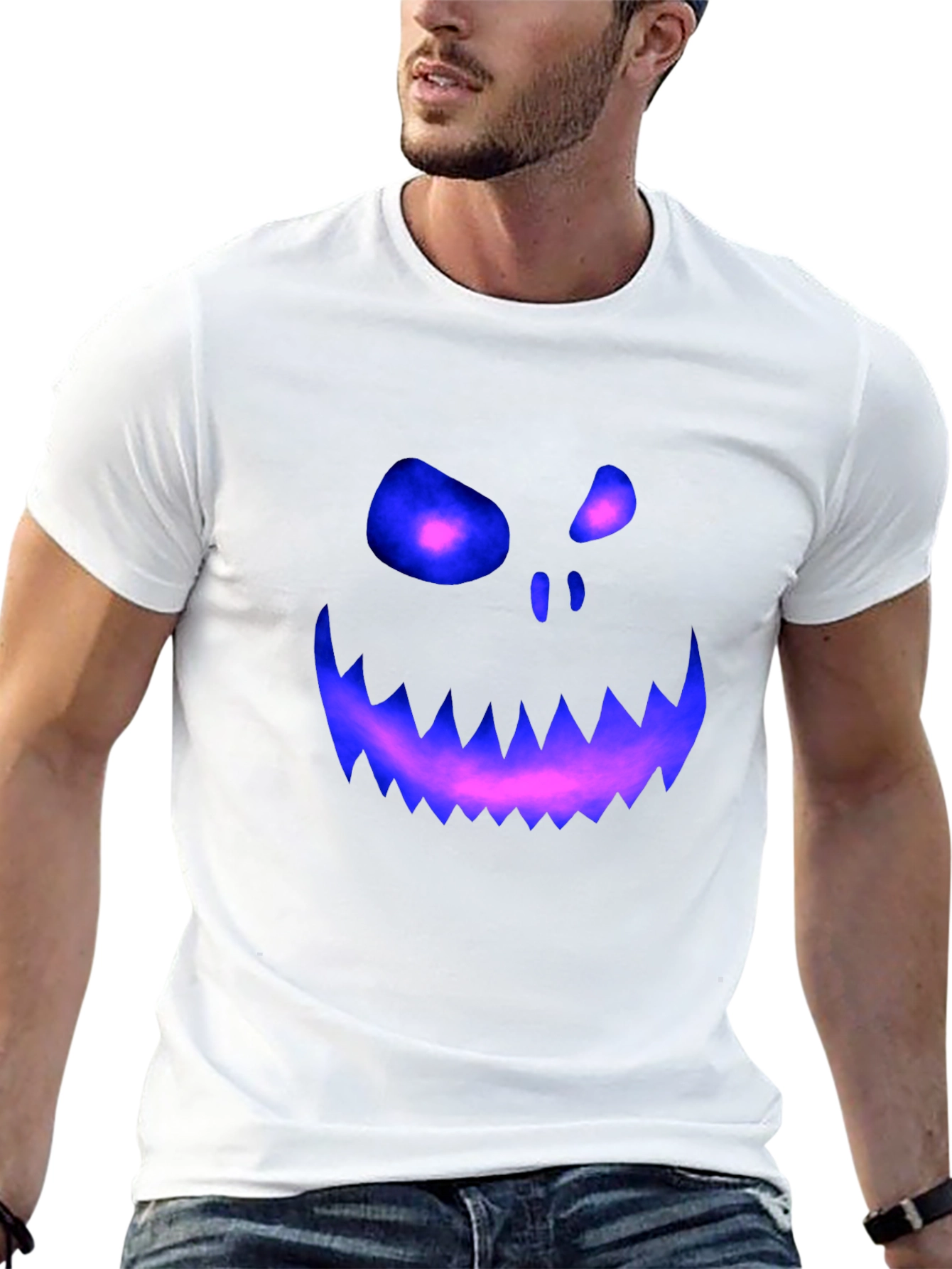 Halloween Graphic Tee: Scary Glowing Pumpkin Face